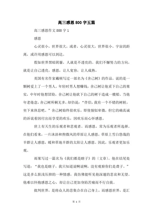 高三感恩800字五篇