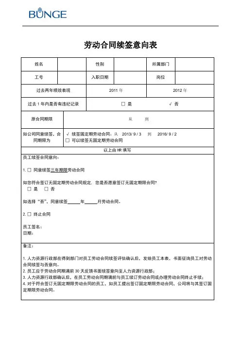劳动合同续签意向表 - Rev.1