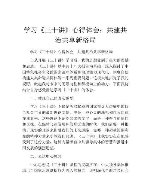 学习《三十讲》心得体会：共建共治共享新格局