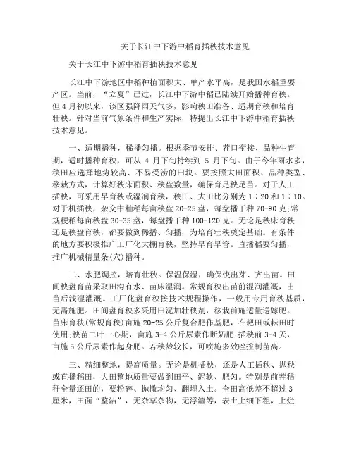 关于长江中下游中稻育插秧技术意见