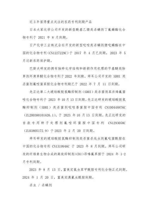 值得重点关注的农药专利到期产品