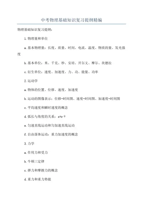 中考物理基础知识复习提纲精编