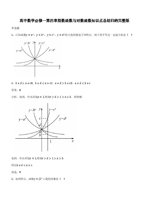 高中数学必修一第四章指数函数与对数函数知识点总结归纳完整版(带答案)