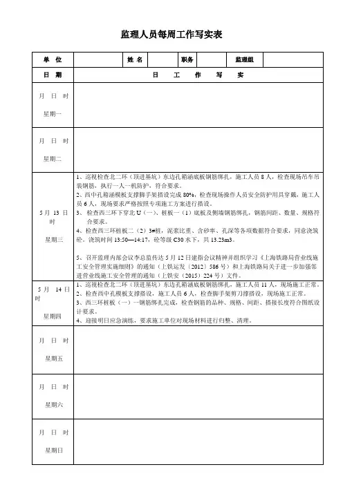 监理站工作每周工作写实表