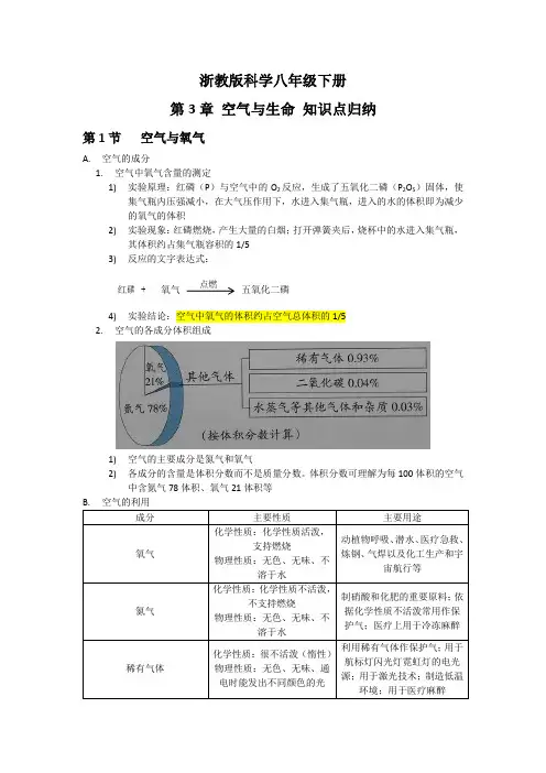 浙教版科学八年级下册第3章 空气与生命知识点归纳
