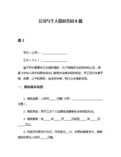 公司与个人借款合同6篇