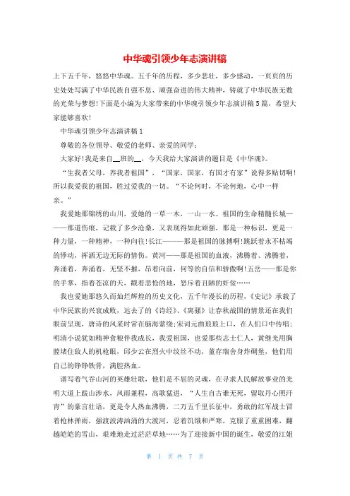 中华魂引领少年志演讲稿
