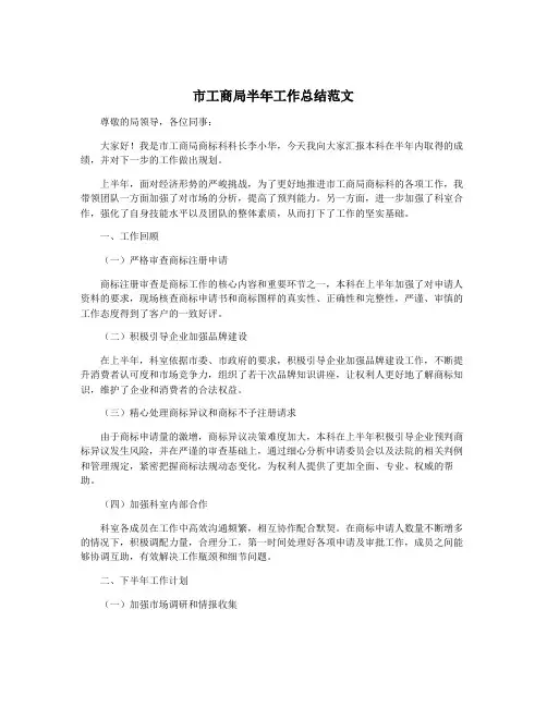 市工商局半年工作总结范文