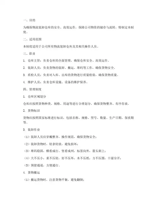 物流装卸仓库管理制度范本