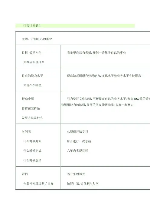 行动计划表