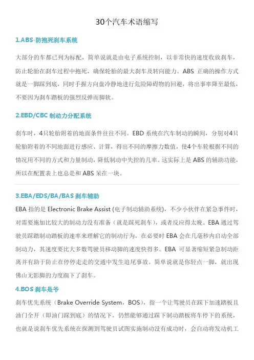 31个汽车术语缩写