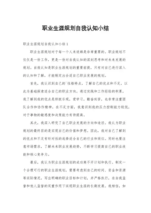 职业生涯规划自我认知小结