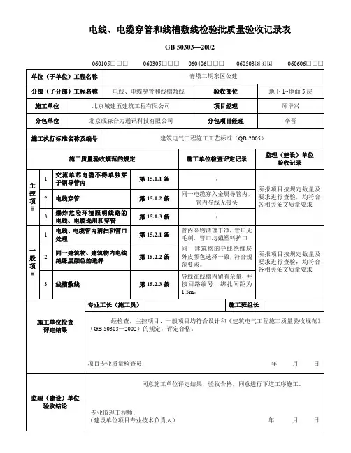 穿管穿线检验批记录表