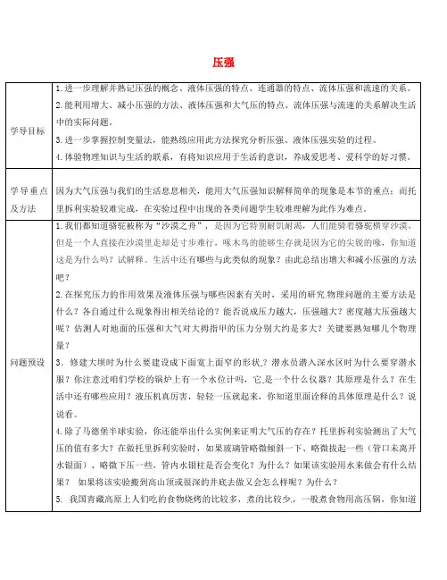 山东省济阳县竞业园学校八年级物理全册 第8章 压强导学案1(无答案)(新版)沪科版