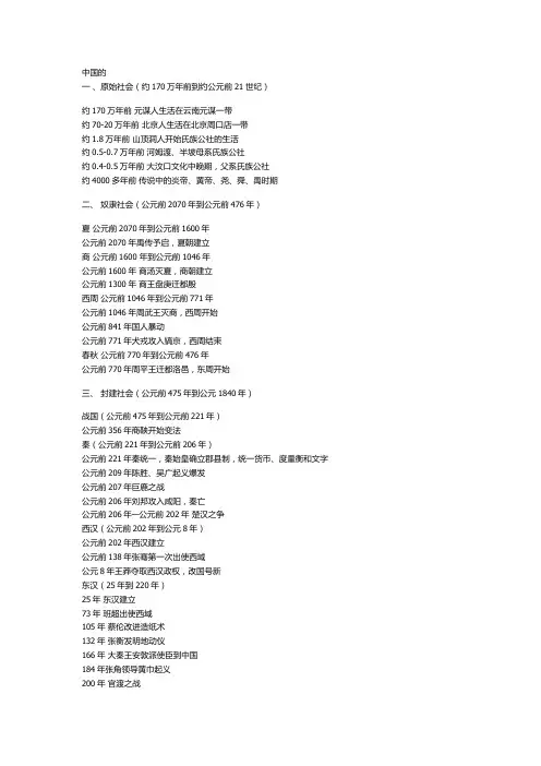 历史年代表 及 英语常用句子