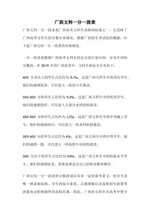广西文科一分一段表