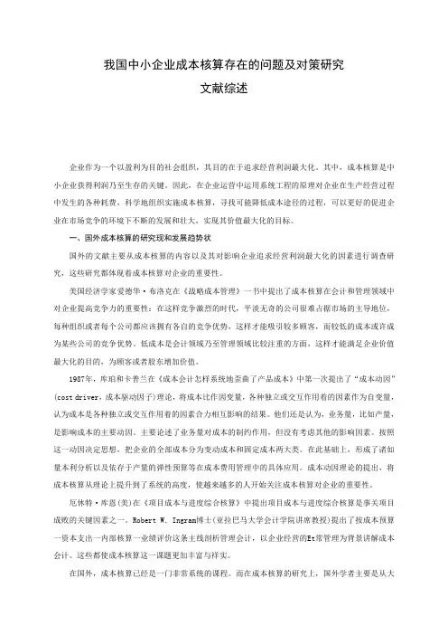 我国中小企业成本核算存在的问题及对策研究文献综述