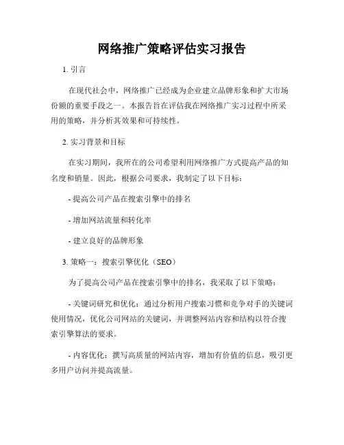 网络推广策略评估实习报告