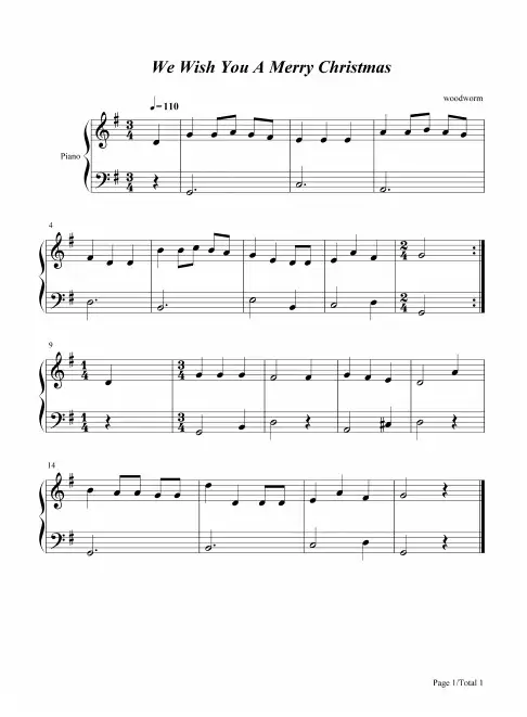 钢琴谱 We Wish You A Merry Christmas-超级简单版-五线谱_共1张(全)