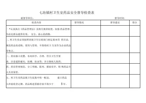 七坊镇村卫生室药品安全督导检查表