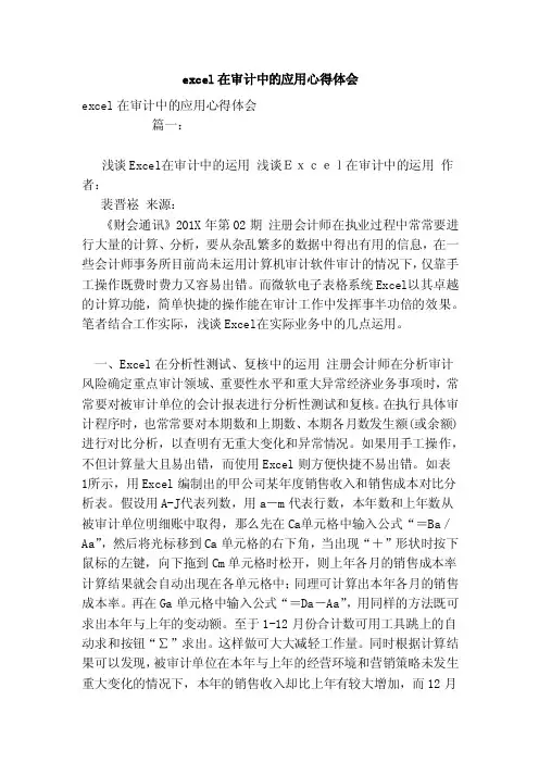 excel在审计中的应用心得体会（范本）