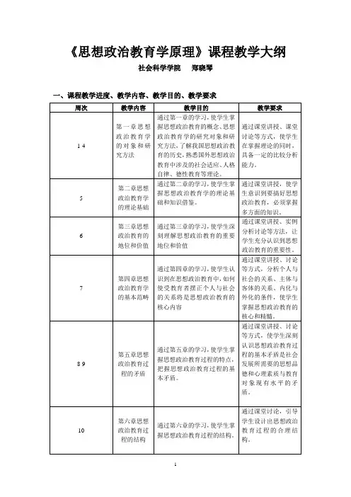 思想政治教育学原理课程教学大纲