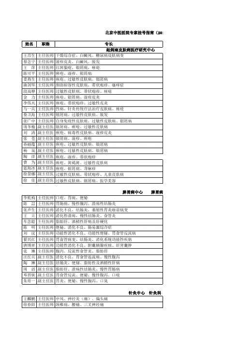 北京中医医院专家挂号指南(2013年1月版)