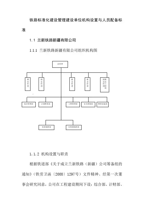 铁路标准化建设管理建设单位机构设置与人员配备标准