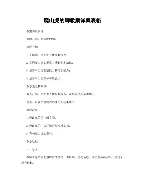 爬山虎的脚教案详案表格
