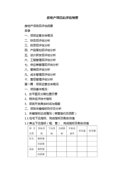 房地产项目后评估纲要