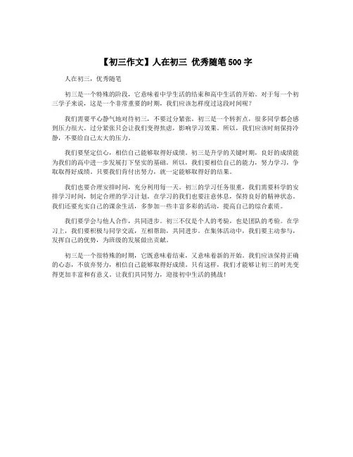 【初三作文】人在初三 优秀随笔500字
