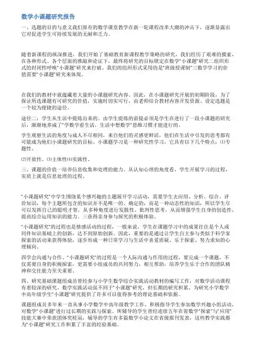 数学小课题研究报告范文