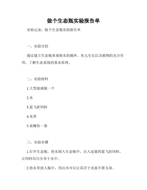 做个生态瓶实验报告单