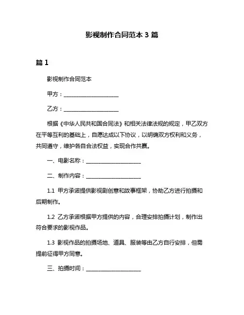 影视制作合同范本3篇