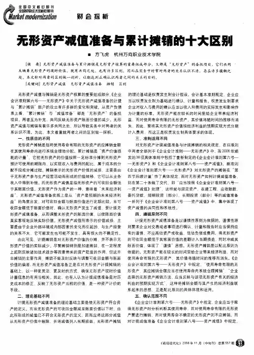 无形资产减值准备与累计摊销的十大区别
