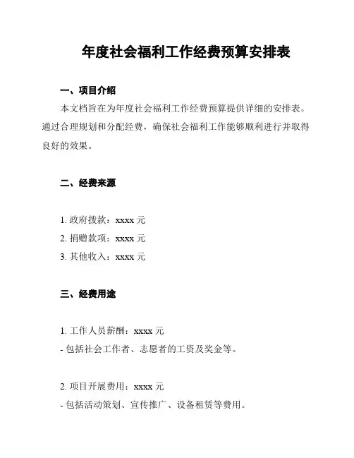 年度社会福利工作经费预算安排表
