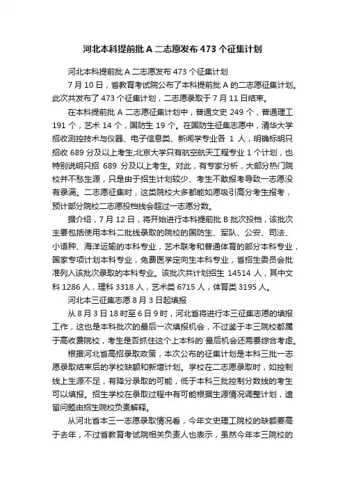 河北本科提前批A二志愿发布473个征集计划