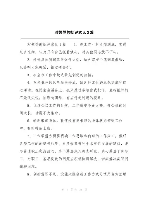 对领导的批评意见3篇