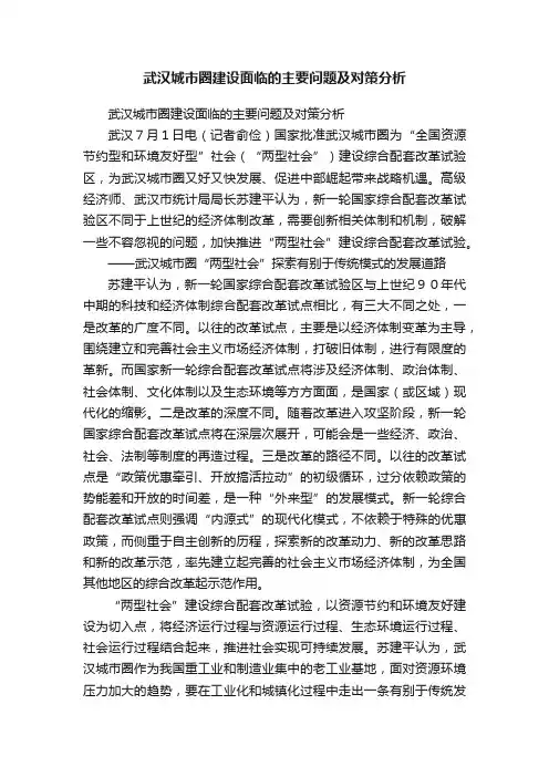 武汉城市圈建设面临的主要问题及对策分析