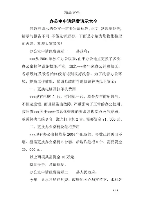 办公室申请经费请示大全