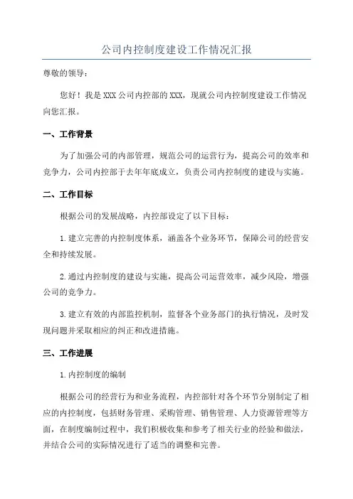 公司内控制度建设工作情况汇报