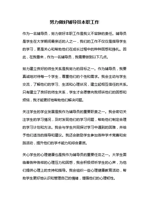 努力做好辅导员本职工作
