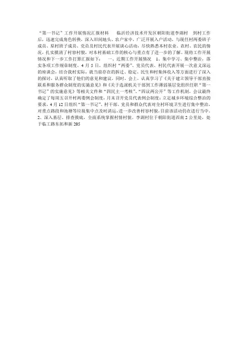“第一书记”工作开展情况汇报材料