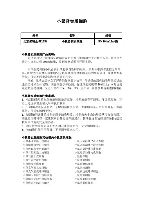 小鼠肾实质细胞使用说明