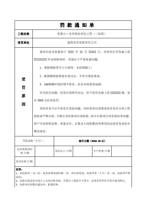 罚款通知单