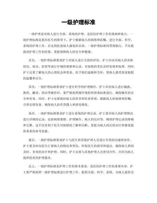 一级护理标准