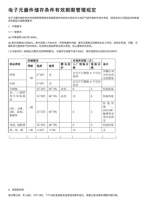电子元器件储存条件有效期限管理规定