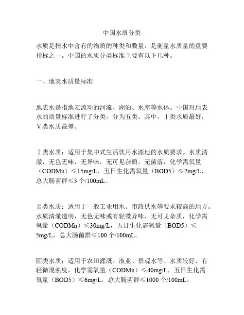 中国水质分类