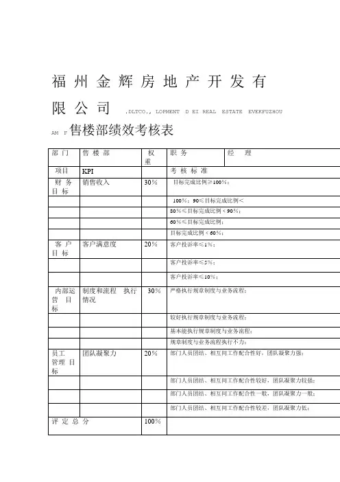 售楼部绩效考核表