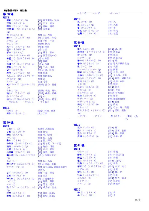 (旧版)标准日语初级(上册)词汇表